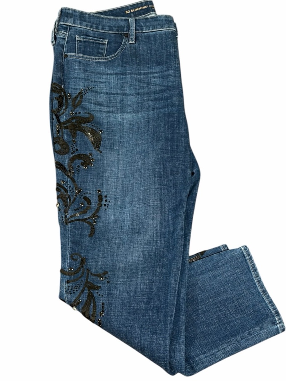 Chico's sz 3 (16) So Slimming Girlfriend Slim Leg Ankle w/Black Sequin Scrolls - Picture 5 of 9